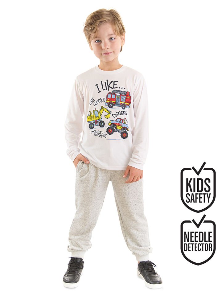 İnşaat Araçları Erkek Çocuk T-shirt Pantolon Takım 6 Y - Gri, Beyaz