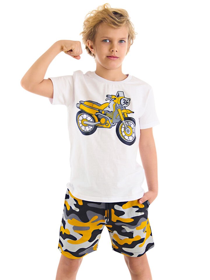 Motorcycle Erkek Çocuk T-shirt Şort Takım 9 Y - Beyaz