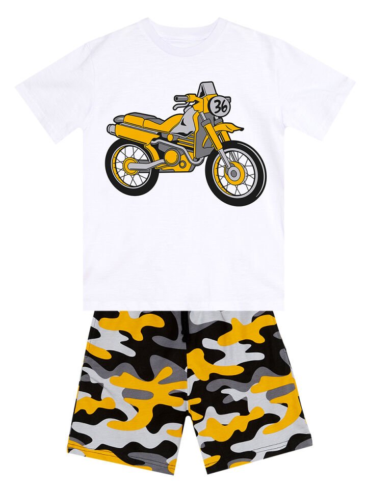 Motorcycle Erkek Çocuk T-shirt Şort Takım 9 Y - Beyaz