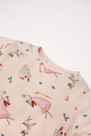 Kız Bebek Pijama Takımı Yılbaşı Temalı Uzun Kollu Üst Uzun Alt