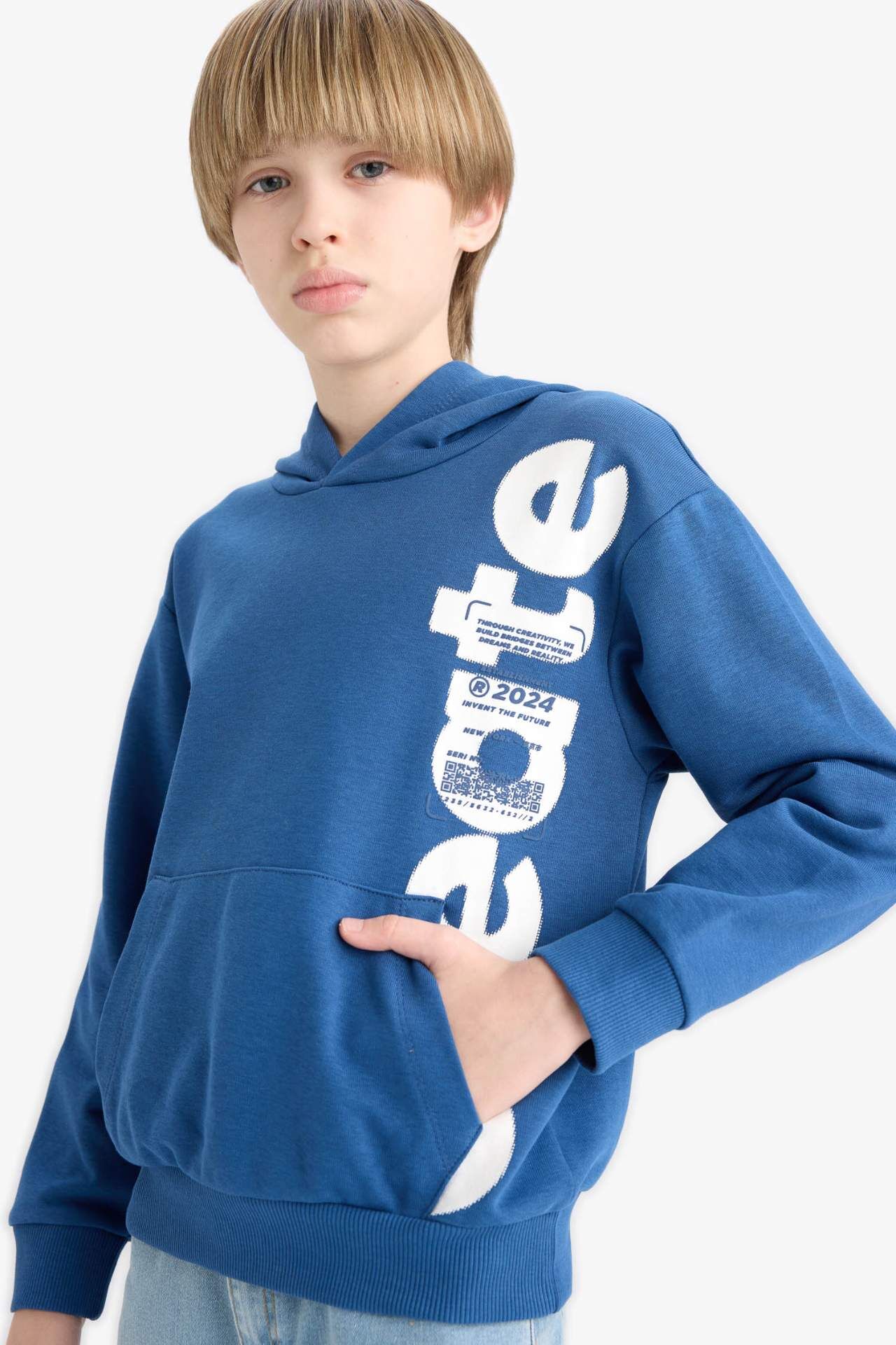 Erkek Çocuk Kapüşonlu Kanguru Cepli Baskılı Sweatshirt