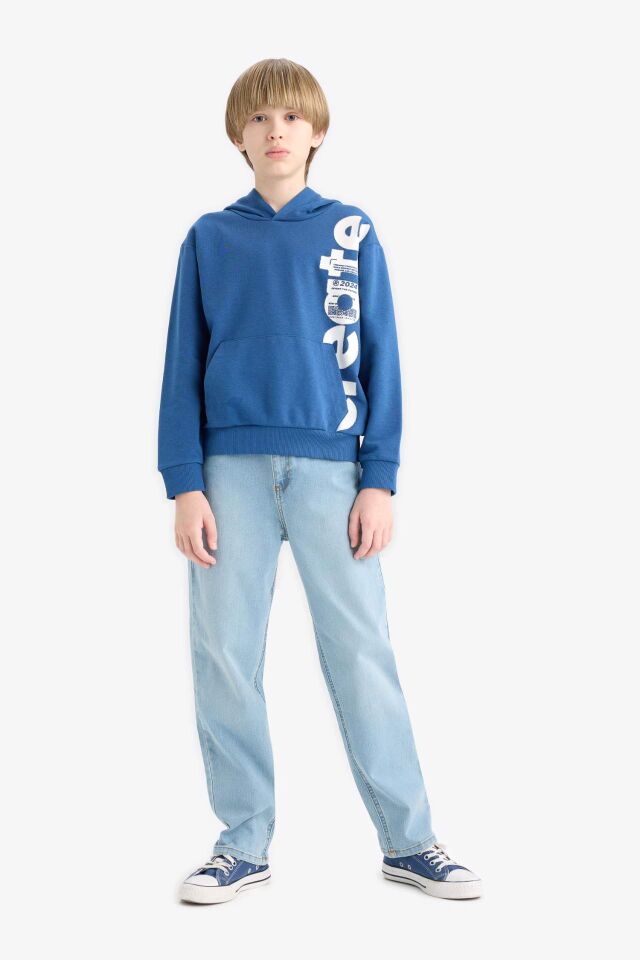 Erkek Çocuk Kapüşonlu Kanguru Cepli Baskılı Sweatshirt