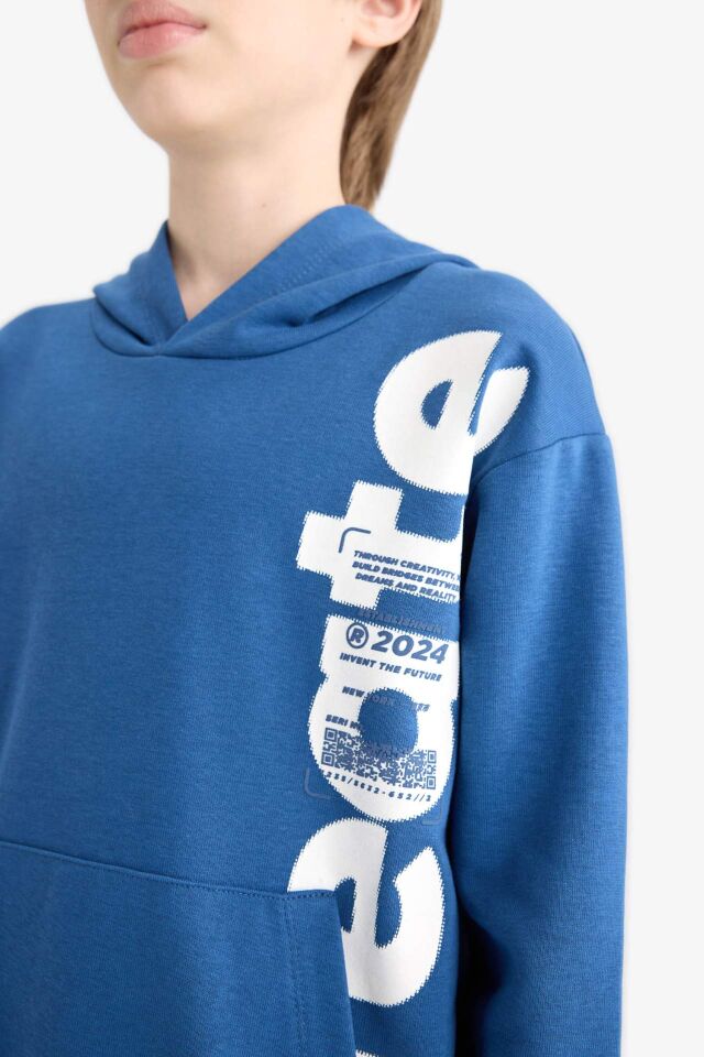 Erkek Çocuk Kapüşonlu Kanguru Cepli Baskılı Sweatshirt