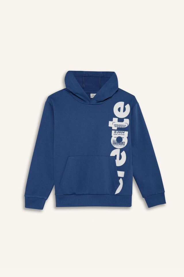 Erkek Çocuk Kapüşonlu Kanguru Cepli Baskılı Sweatshirt