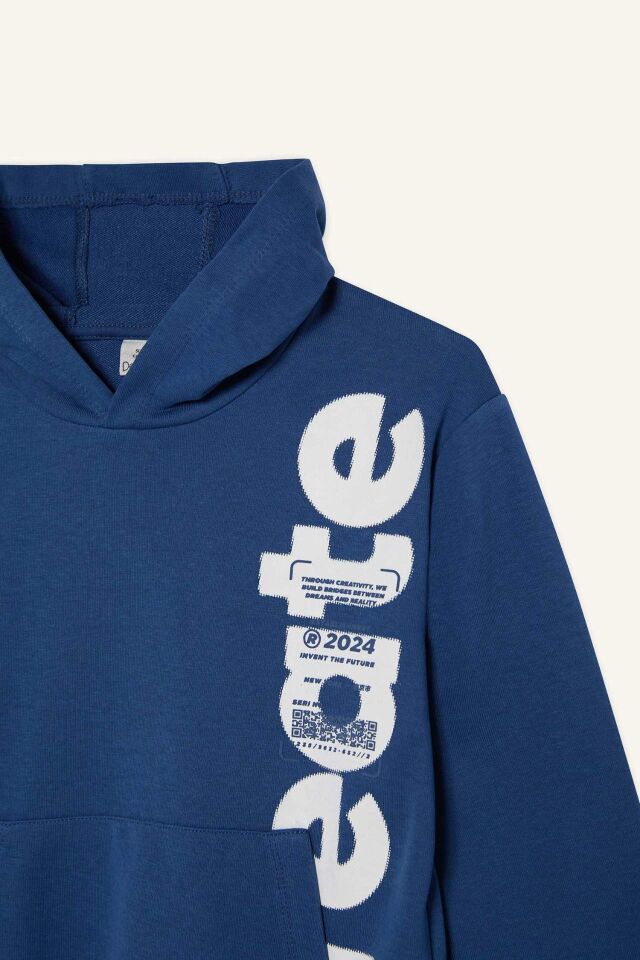Erkek Çocuk Kapüşonlu Kanguru Cepli Baskılı Sweatshirt