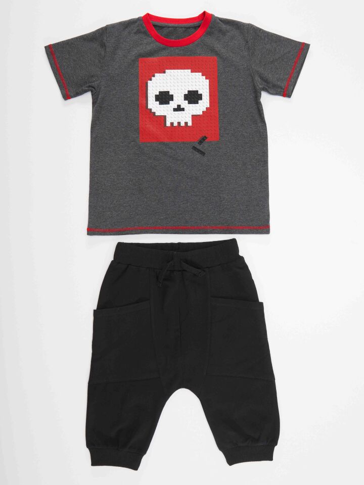 Skull Erkek Çocuk T-shirt Kapri Şort Takım