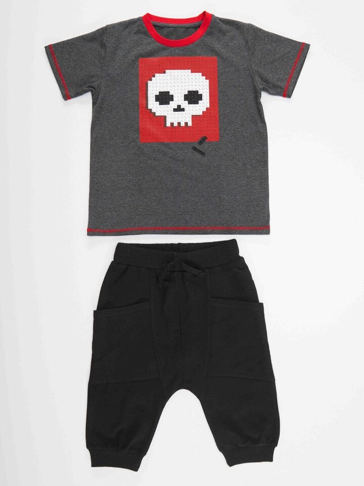 Skull Erkek Çocuk T-shirt Kapri Şort Takım