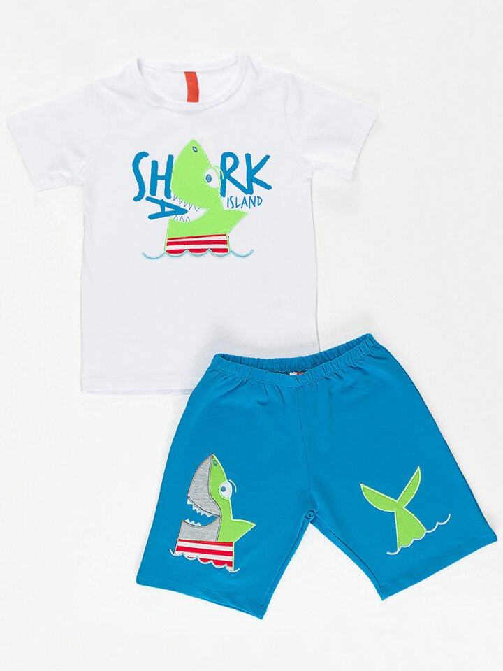 Shark Island Erkek Çocuk T-Shirt Şort Takım 7 Y - Beyaz, Mavi