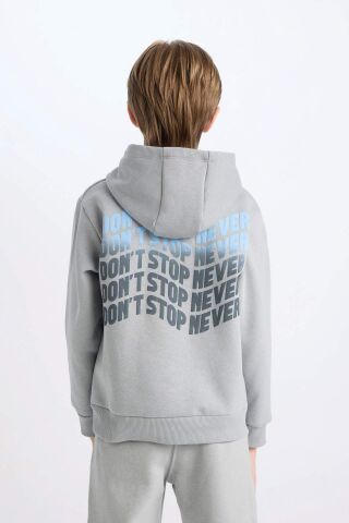 Erkek Çocuk Gri Kapüşonlu Sırt Baskılı Sweatshirt