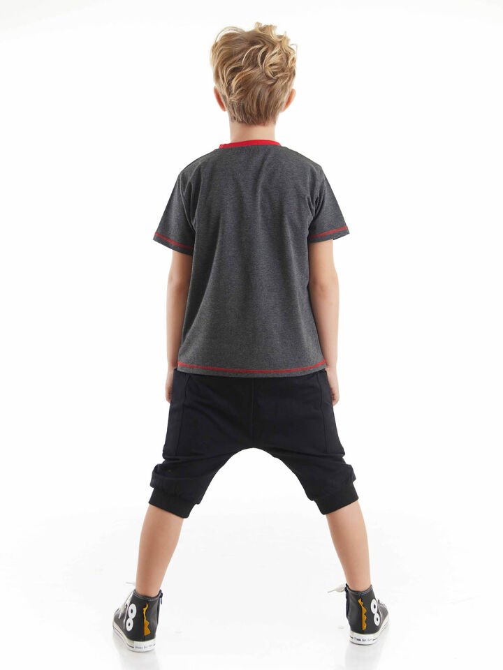 Skull Erkek Çocuk T-shirt Kapri Şort Takım 4 Y - Siyah, Antresit