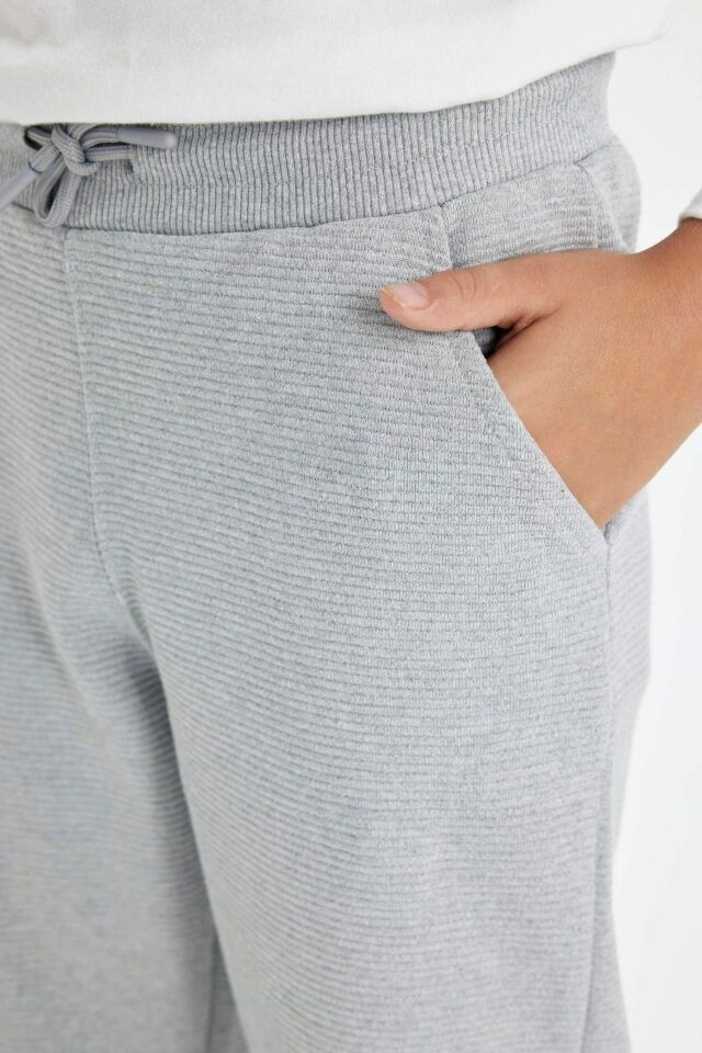 Erkek Çocuk Gri  Beli Paçası Lastikli Cepli Jogger Okul Eşofman Altı
