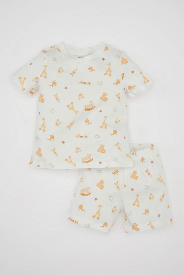 Erkek Bebek Pijama Takım Safari Desenli Penye Kısa Kollu Üst Beli Lastikli Şort Alt