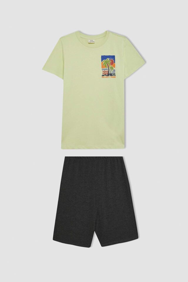 Erkek Çocuk Pijama Takım Baskılı Kısa Kollu Beli Lastikli Şort Alt