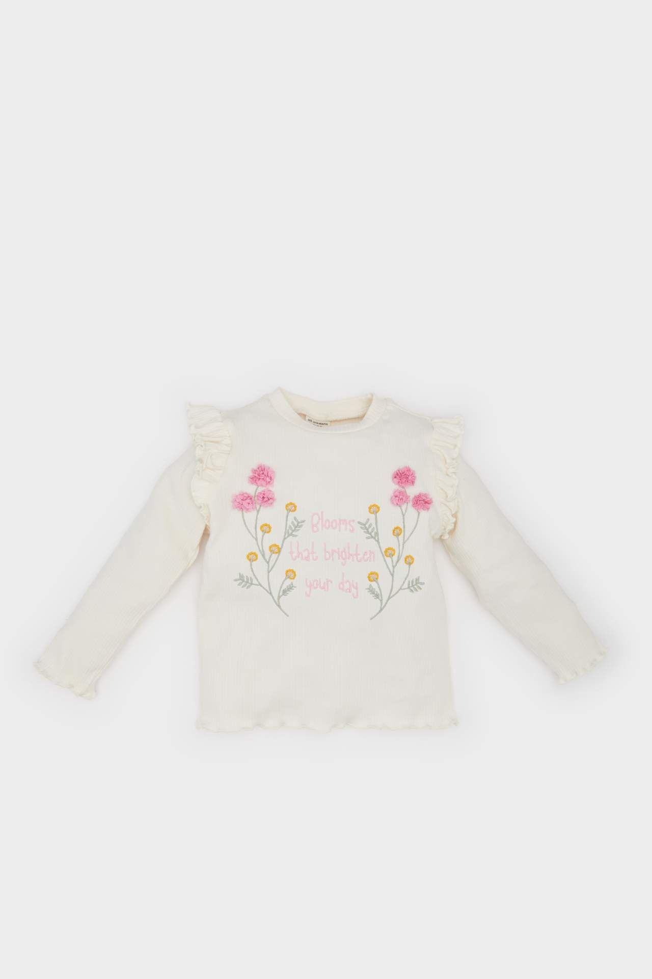 Kız Bebek Bisiklet Yaka Çiçekli Fitilli Kaşkorse Uzun Kollu Tişört