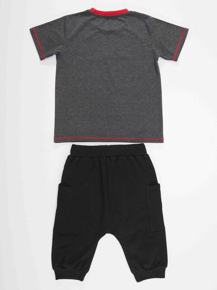 Skull Erkek Çocuk T-shirt Kapri Şort Takım 5 Y - Siyah, Antresit