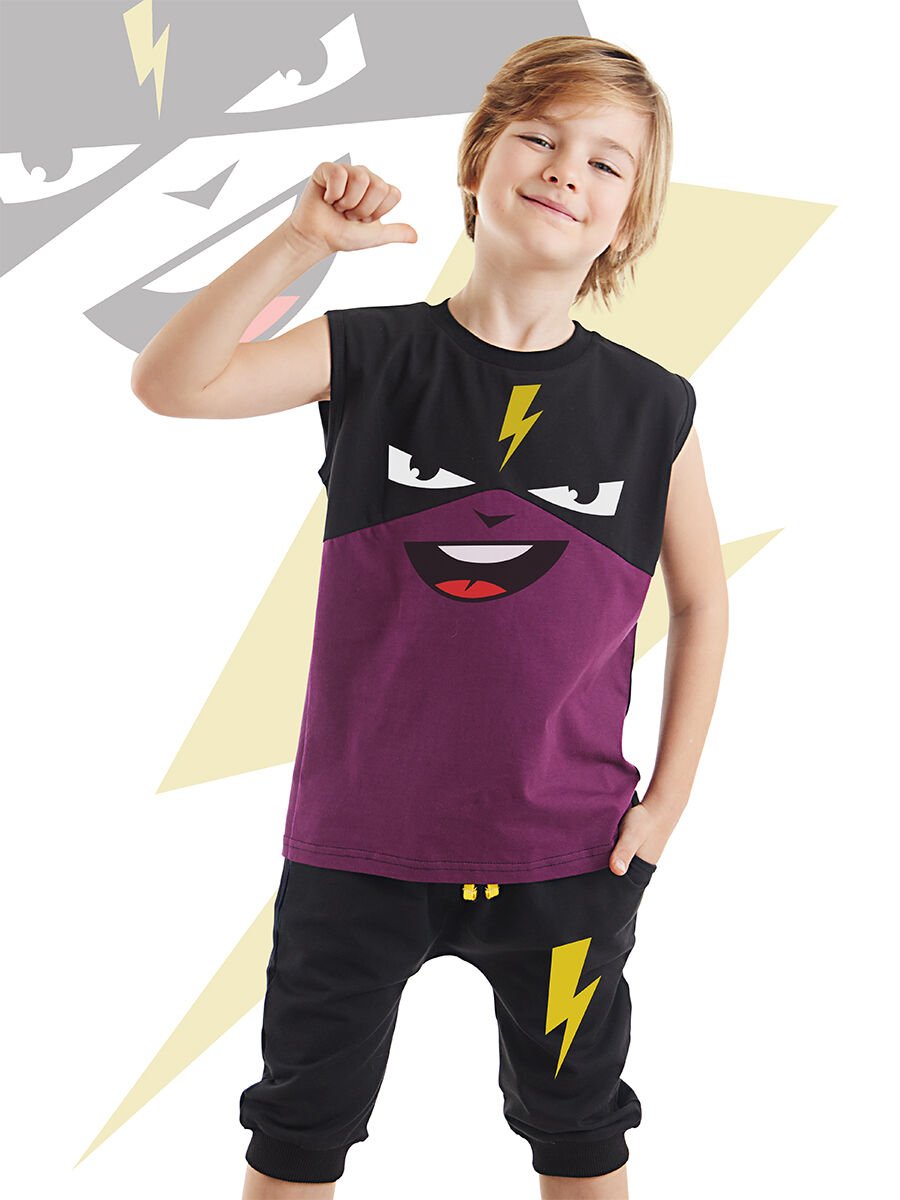 Şimşek Maske Erkek Çocuk T-shirt Kapri Şort akım