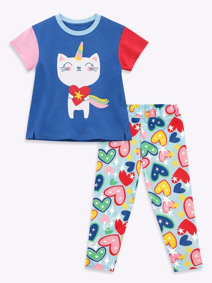 Kalpli Kedi Kız Çocuk T-shirt Tayt Takım