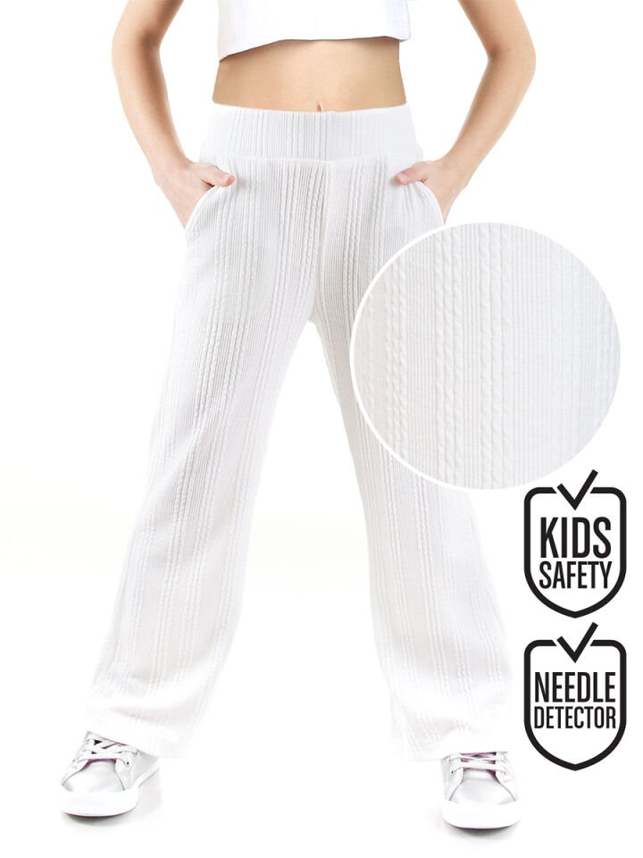 Kız Çocuk Boru Paça Ekru Basic Eşofman Altı