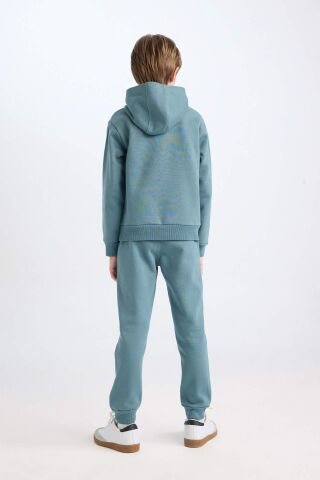 Erkek Çocuk 2'li Takım Kapüşonlu Baskılı Sweatshirt Beli Lastikli Eşofman Altı