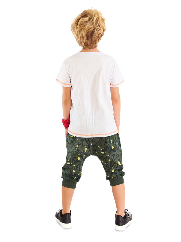 Kaykay Splash Erkek Çocuk T-shirt Kapri Takım 8 Y - Haki, Beyaz
