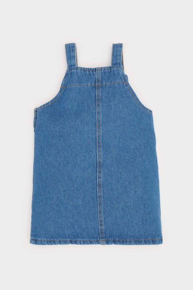 Kız Bebek Çiçekli Askılı Jean Elbise