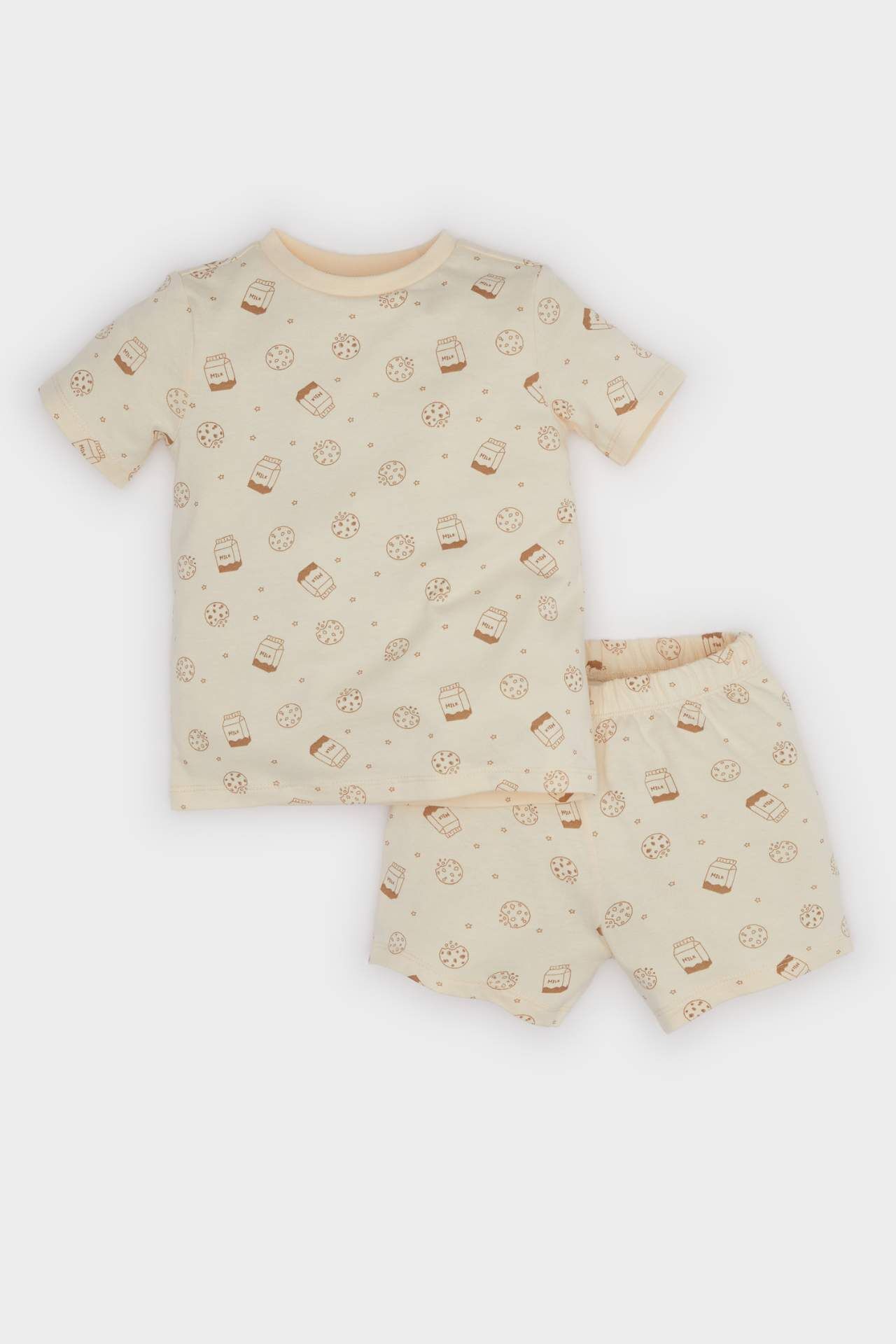 Erkek Bebek Pijama Takımı Desenli Kısa Kollu Penye Üst Beli Lastikli Şort
