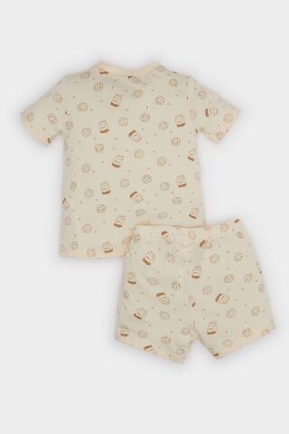 Erkek Bebek Pijama Takımı Desenli Kısa Kollu Penye Üst Beli Lastikli Şort