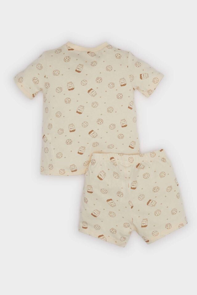 Erkek Bebek Pijama Takımı Desenli Kısa Kollu Penye Üst Beli Lastikli Şort