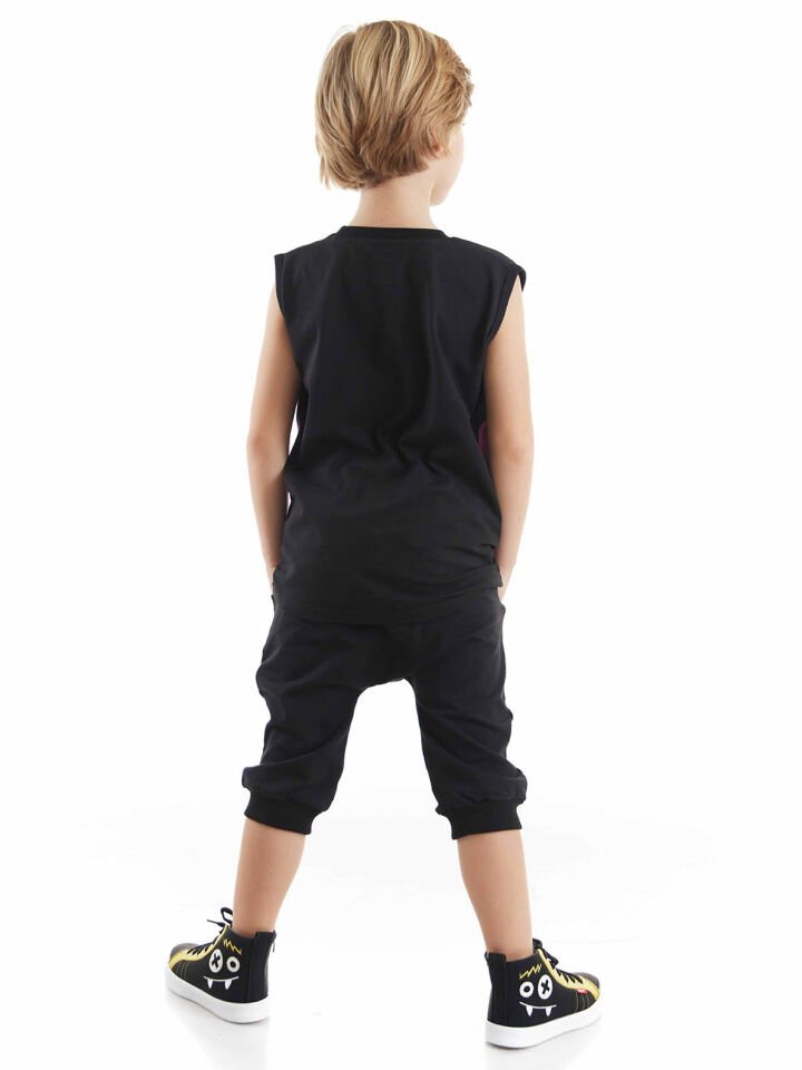 Şimşek Maske Erkek Çocuk T-shirt Kapri Şort akım 6 Y - Siyah, Mor