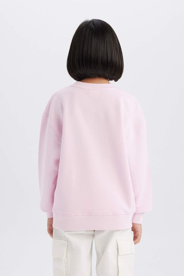Kız Çocuk Relax Fit Bisiklet Yaka Baskılı Sweatshirt