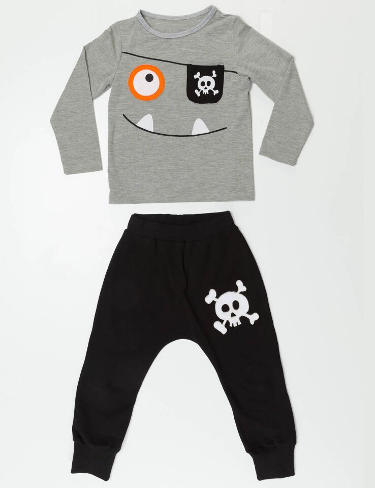Happy Pirate Erkek Çocuk T-shirt Pantolon Takım 3 Y - Gri Siyah