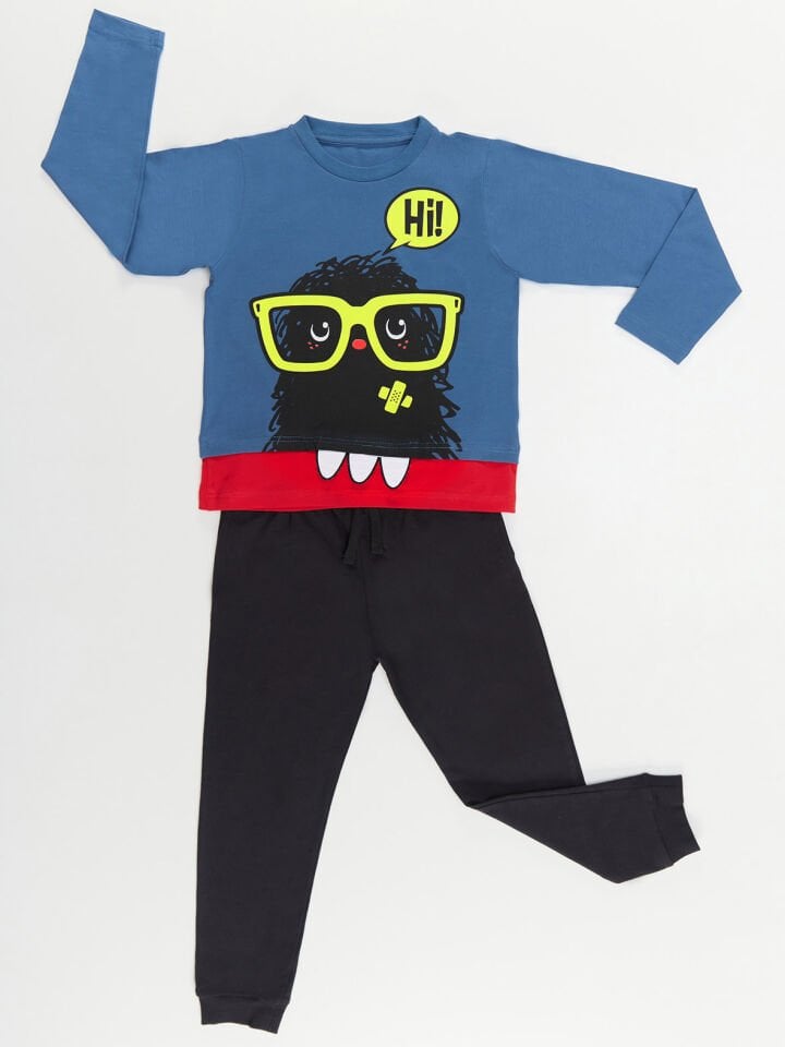 Hi Monster Erkek Çocuk T-shirt Pantolon Takım 6 Y - Lacivert, Siyah