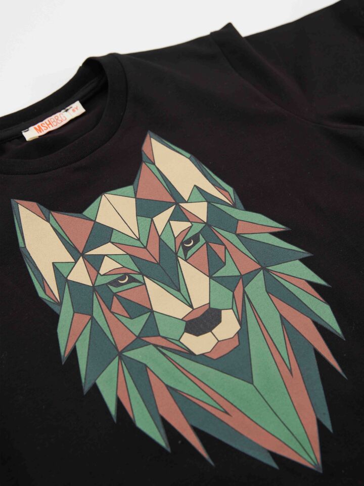 Geometrik Erkek Çocuk T-shirt Kapri Şort Takım 6 Y - Haki, Siyah