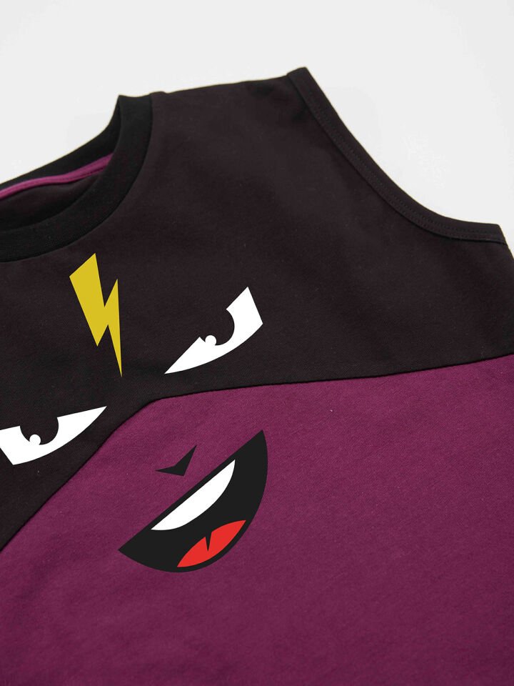 Şimşek Maske Erkek Çocuk T-shirt Kapri Şort akım 8 Y - Siyah, Mor
