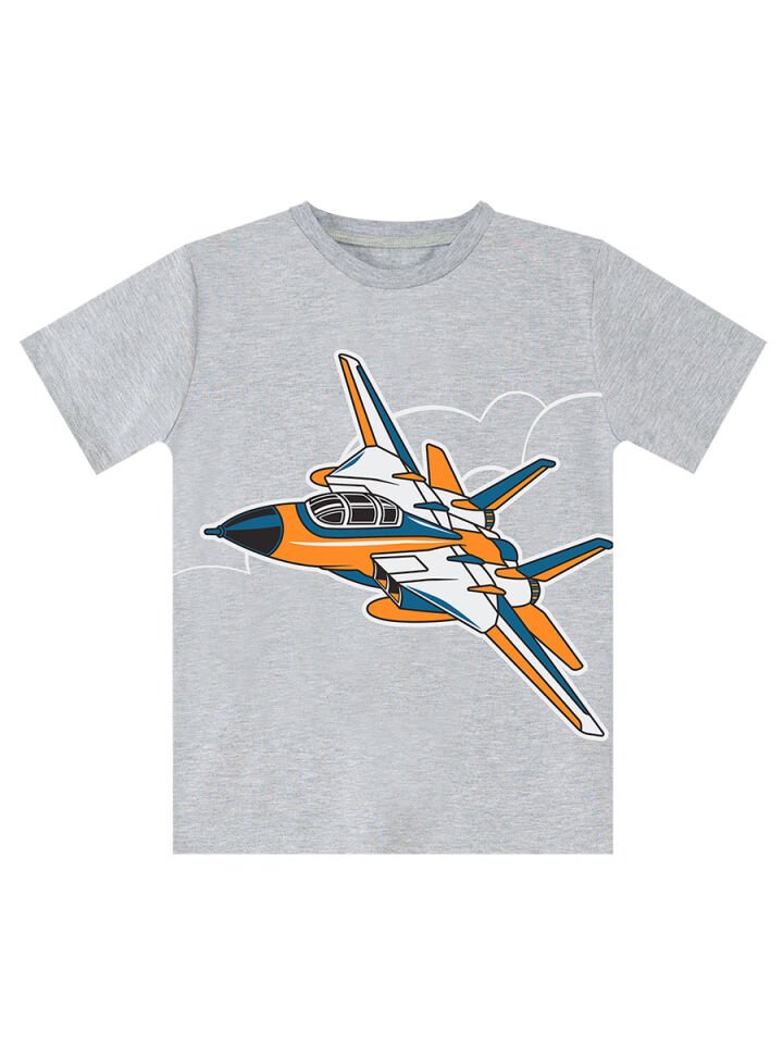 Uçak Erkek Çocuk T-shirt Kamuflaj Şort Takım 3 Y - Gri, Turuncu