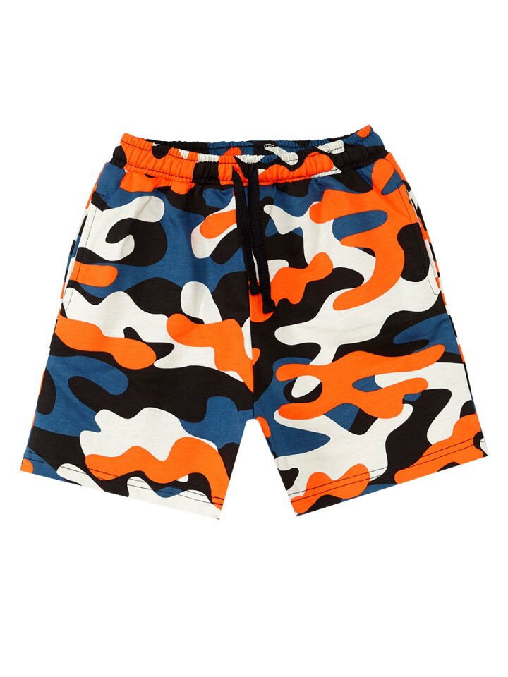 Uçak Erkek Çocuk T-shirt Kamuflaj Şort Takım 3 Y - Gri, Turuncu