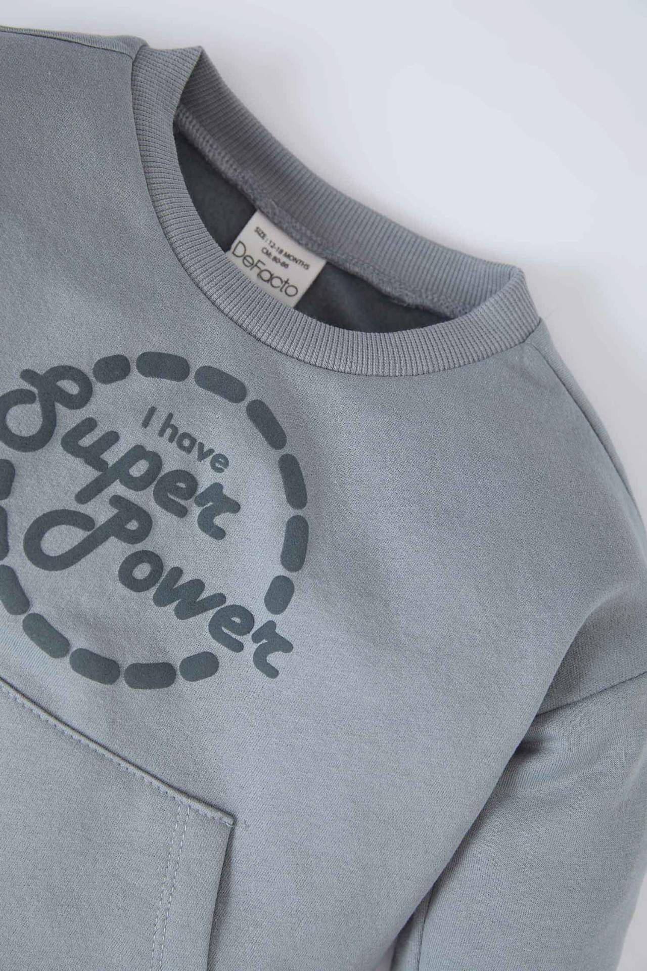 Erkek Bebek 2'li Takım Bisiklet Yaka Baskılı Sweatshirt Beli Lastikli Eşofman Altı