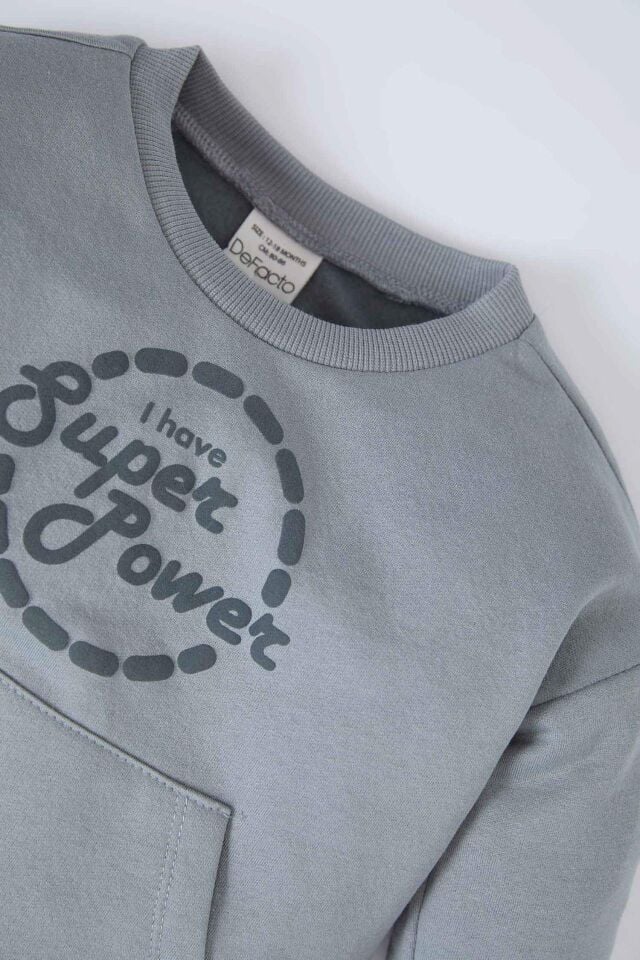 Erkek Bebek 2'li Takım Bisiklet Yaka Baskılı Sweatshirt Beli Lastikli Eşofman Altı