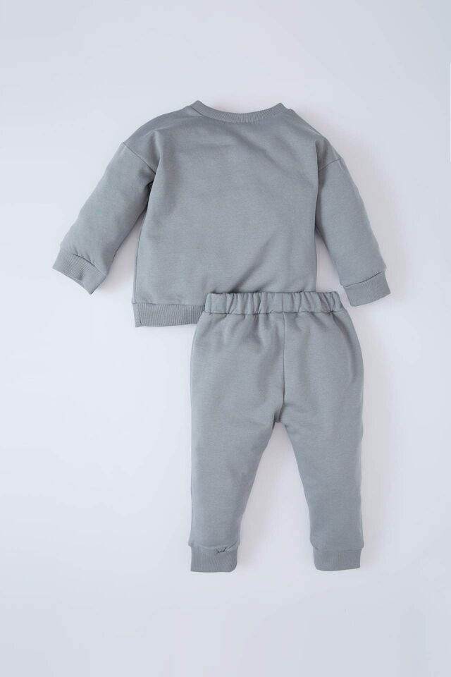 Erkek Bebek 2'li Takım Bisiklet Yaka Baskılı Sweatshirt Beli Lastikli Eşofman Altı
