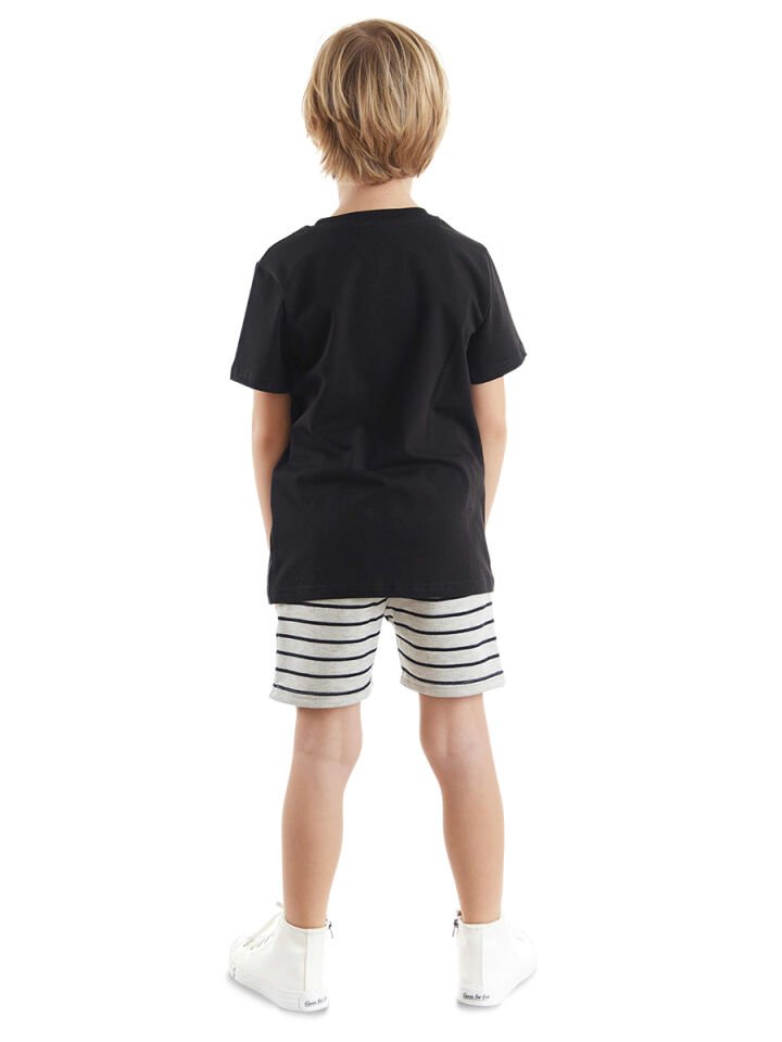 Rakun Erkek Çocuk T-shirt Şort Takım 2 Y - Siyah, Gri