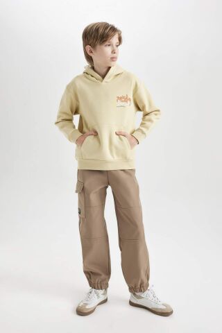 Erkek Çocuk Kapüşonlu Sırt Baskılı Kalın Sweatshirt