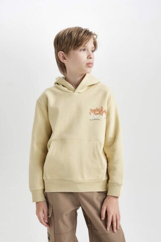 Erkek Çocuk Kapüşonlu Sırt Baskılı Kalın Sweatshirt