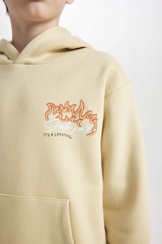 Erkek Çocuk Kapüşonlu Sırt Baskılı Kalın Sweatshirt