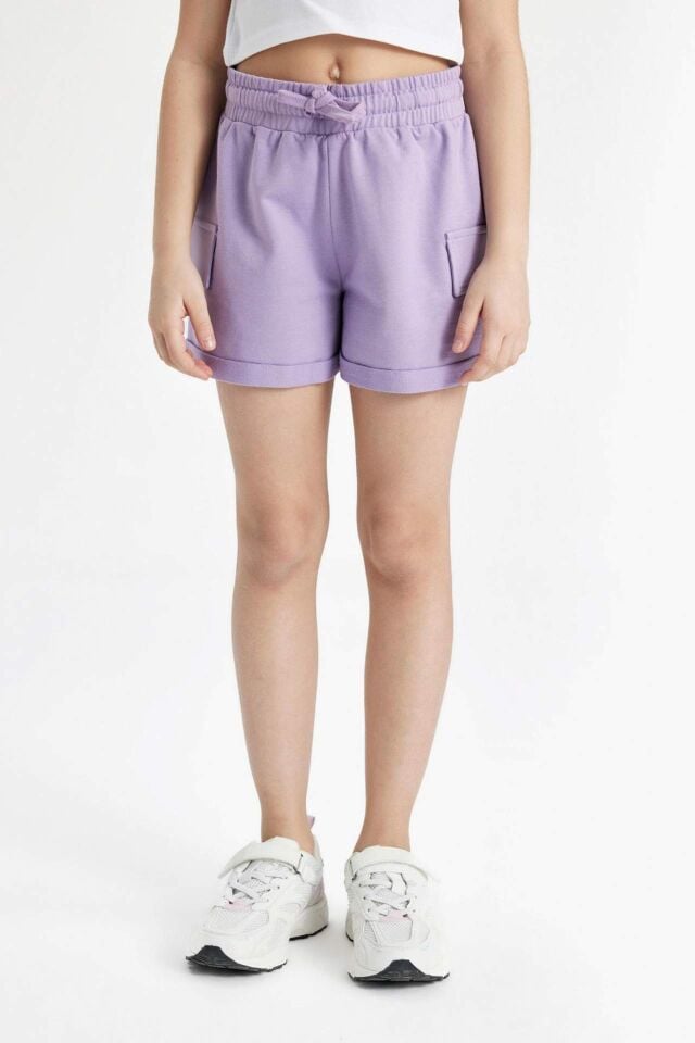 Kız Çocuk Beli Lastikli Basic Düz Şort