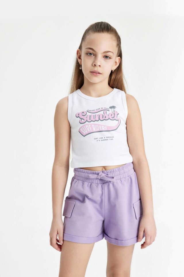 Kız Çocuk Beli Lastikli Basic Düz Şort