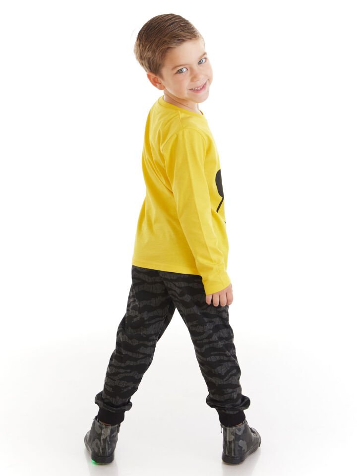 Uykusuz Erkek Çocuk T-shirt Pantolon Takım 3 Y - Siyah, Sarı