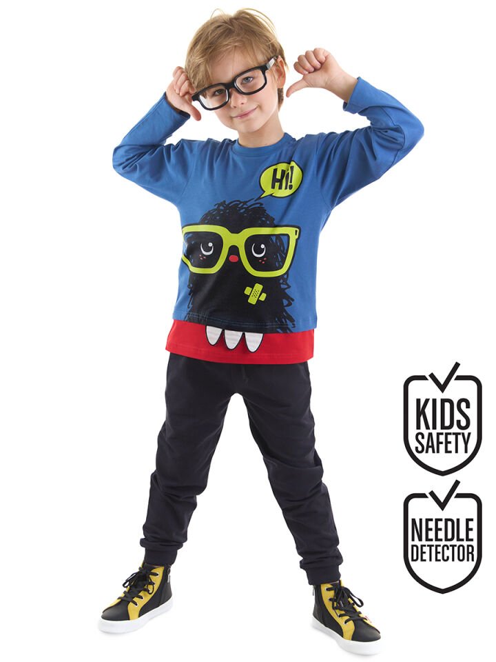 Hi Monster Erkek Çocuk T-shirt Pantolon Takım 6 Y - Lacivert, Siyah
