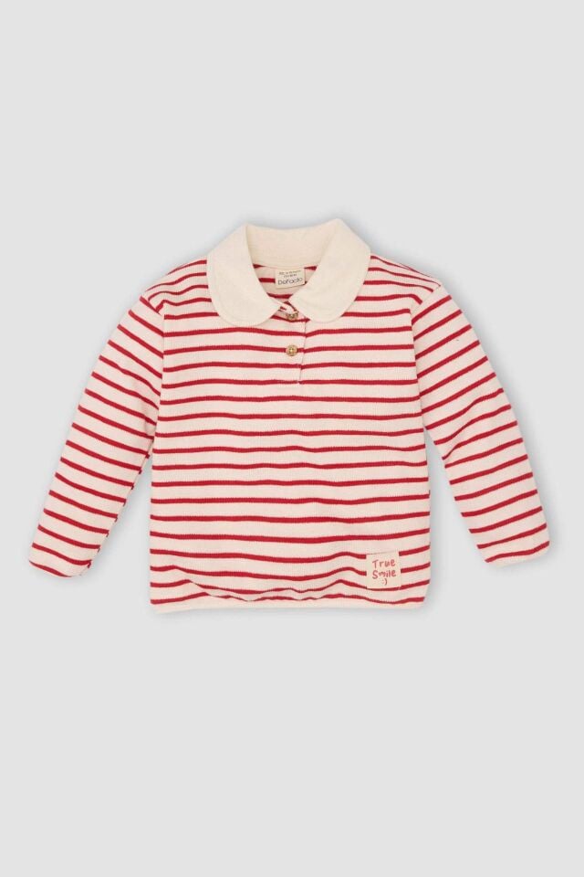 Kız Bebek Bebe Yaka Çizgili Sweatshirt