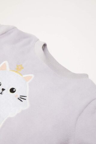 Kız Bebek Pijama Takımı Bisiklet Yaka Yılbaşı Temalı Uzun Kollu Velur Üst Beli Lastikli Uzun Alt