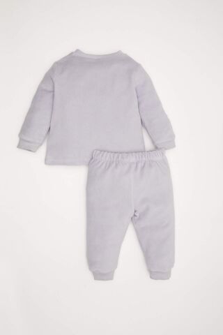 Kız Bebek Pijama Takımı Bisiklet Yaka Yılbaşı Temalı Uzun Kollu Velur Üst Beli Lastikli Uzun Alt